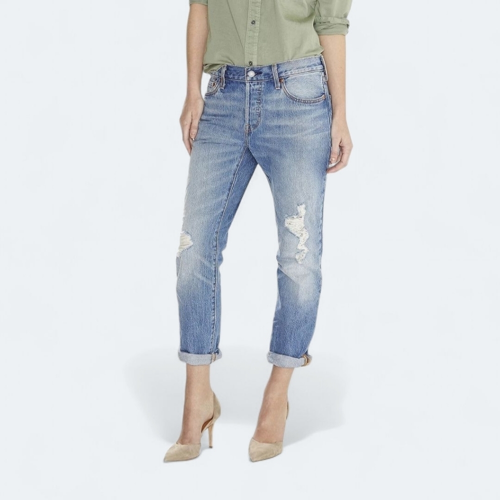 Levi's Light Blue Distressed Boyfriend Jeans